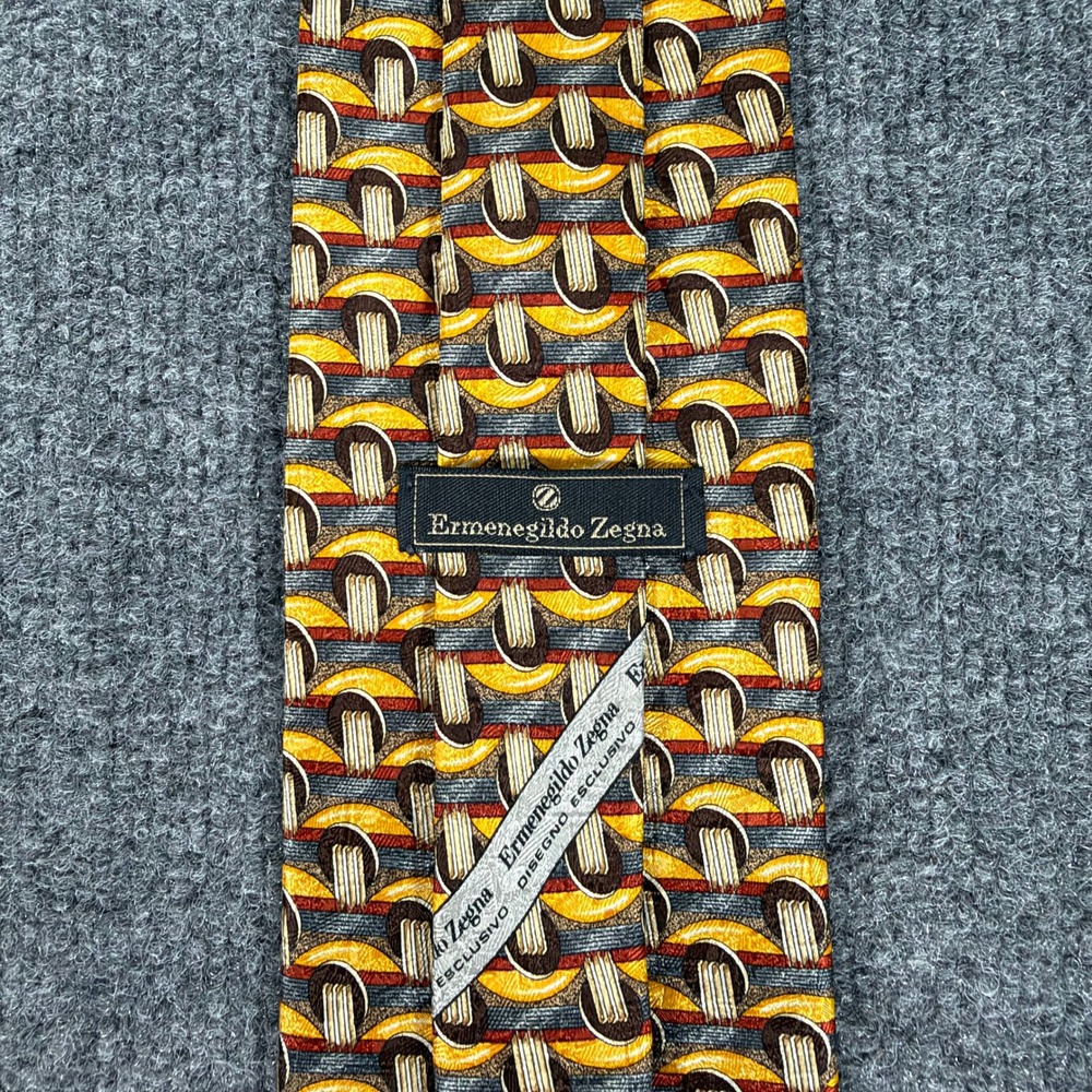 Ermenegildo Zegna Silk Tie Yellow Geometric Disegno Esclusivo Italy Mens #4918
